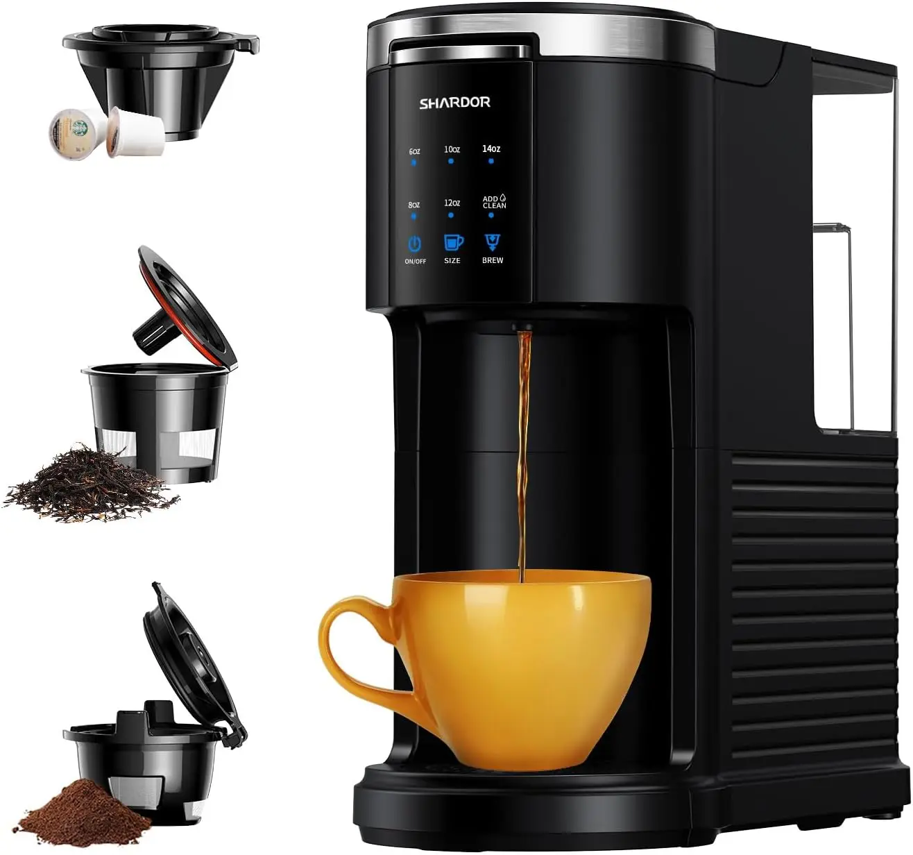 

3 in 1 Single Serve Coffee Maker for K Cup Pods & Ground Coffee & Teas, 6 to 14oz Brew Sizes, with 40oz Removable Water