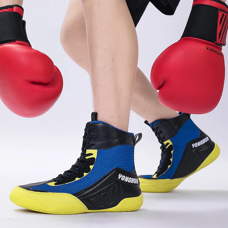 Профессиональные мужские боксерские и борцовские кроссовки синие черные