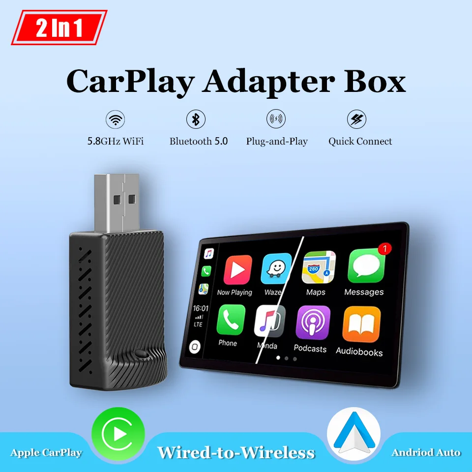 Новый CarPlay Mini Box Apple и Android Auto 2-в-1 Автомобильный навигационный блок 5 8 ГГц Wi-Fi Plug &amp
