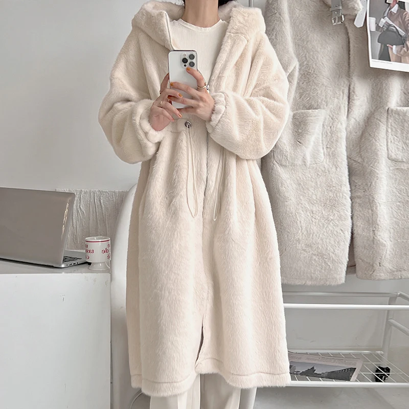 2022 Women Parka Winter Clothes New Mink Fur Faux Fur Coat Thick Warm Long Fur Jacket Hooded Overcoat Plush Coat Winter Coats