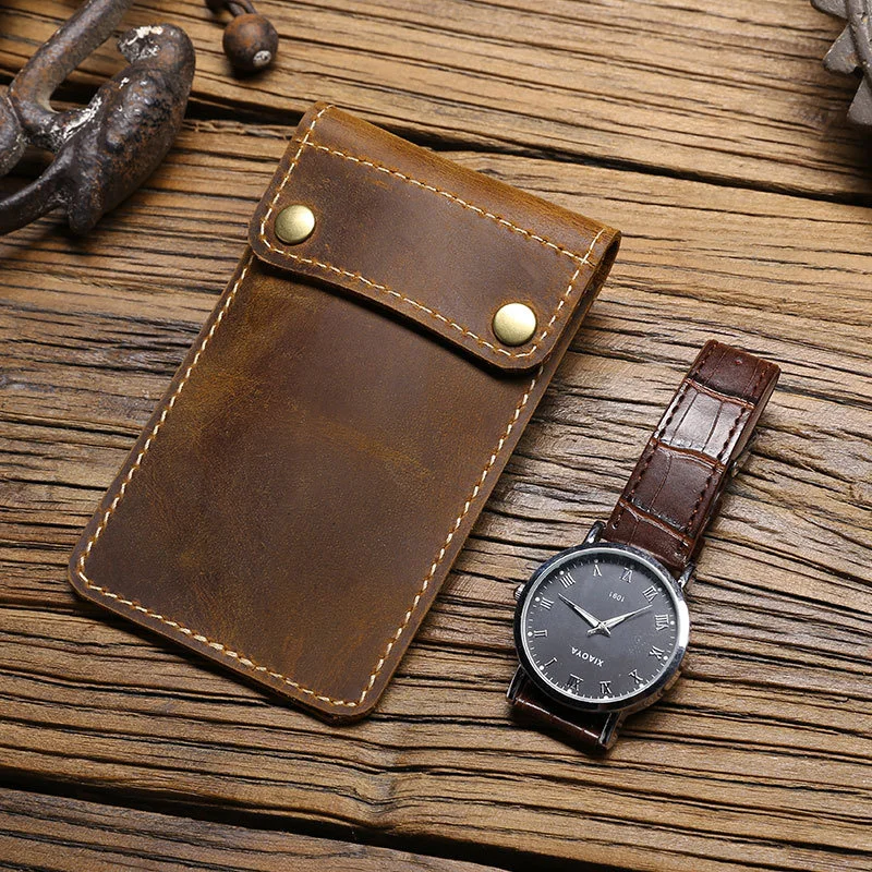 

Retro crazy horse leather watch bag convenient creative storage holster one piece case for men male