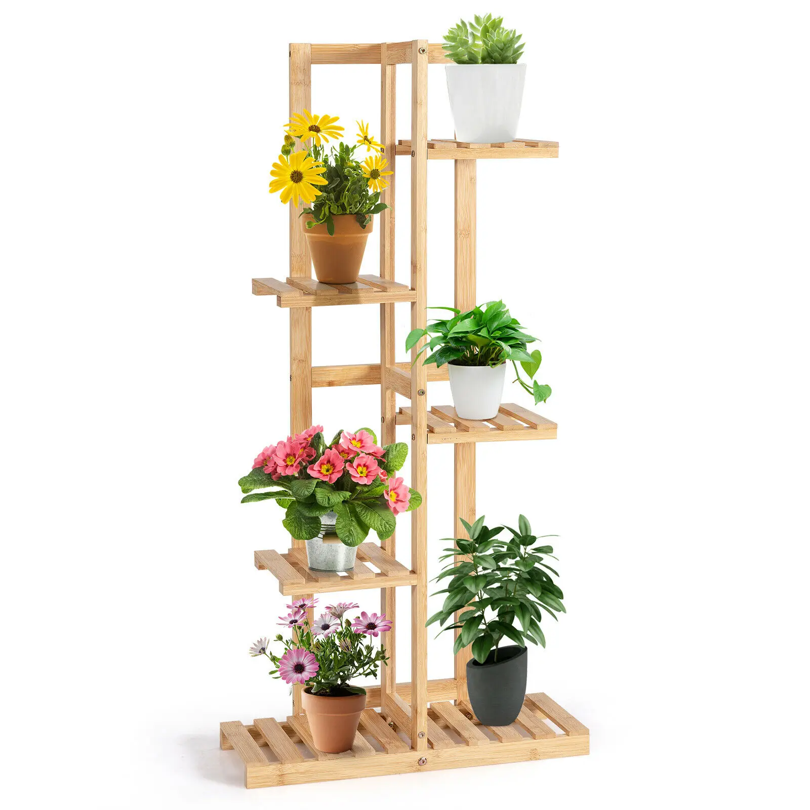 

Costway 6 Potted 5 Tier Plant Stand Rack Bamboo Display Shelf for Patio Yard HZ10010