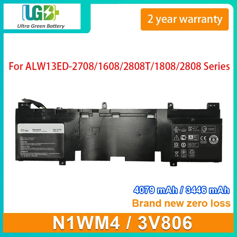 

UGB New 3V806 N1WM4 Laptop Battery For Dell Alienware 13 R2 ALW13ED-2708 ALW13ED-1608 ALW13ED-2608 P56G ECHO 13 Series 62Wh 51Wh