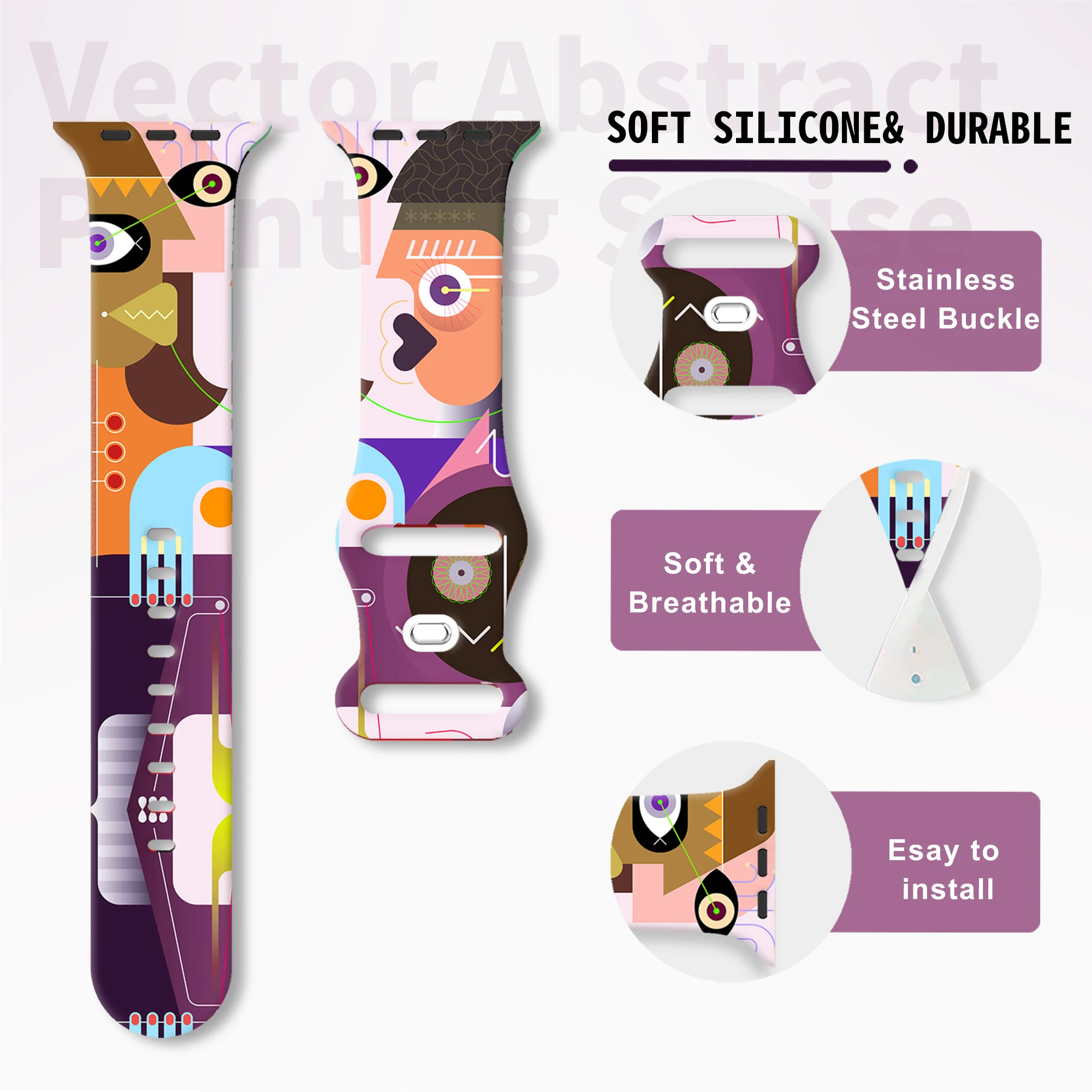 Ремешок для Apple Watch 9 8 7 SE 6 сменный Силиконовый браслет с принтом абстракции iWatch 49