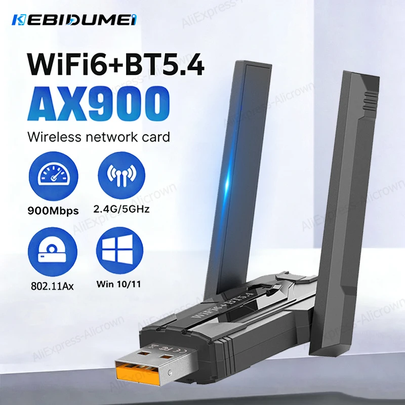 Фото ﻿ KEBIDUMEI USB-адаптер Wi-Fi 900 Мбит/с, приемник Bluetooth 5.4, Wi-Fi-донгл 2,4G/5ГГц, 802.11AC, мощная антенна, сетевая карта для ПК №1