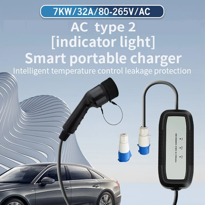 

Electric Vehicle Charging Station 5M Portable EV Charger With Indicator Light IEC62196 Type 2 32A With CEE Plug EU Plug