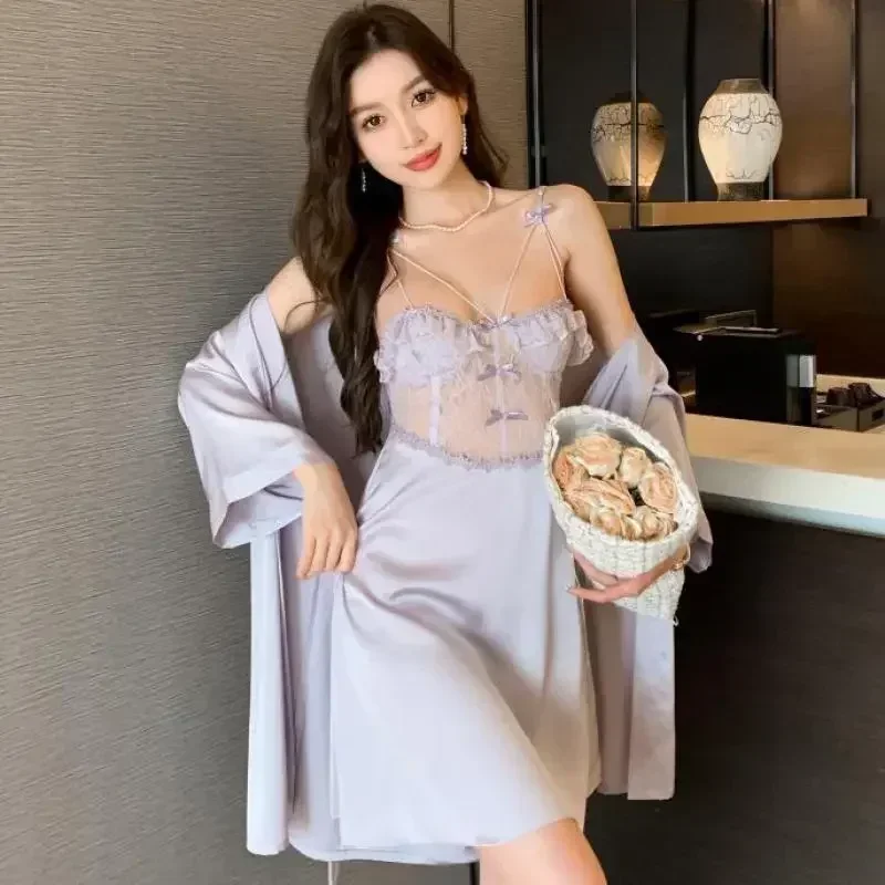 Twinset Dress Out сексуальный комплект из искусственного шелка ажурный халат кружевная