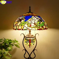 FUMAT Tiffany Style Colorful Stained Glass Lampshade Casting Iorn Floor Lamp Double Head  Child And Mother Big Art Luxury Decor