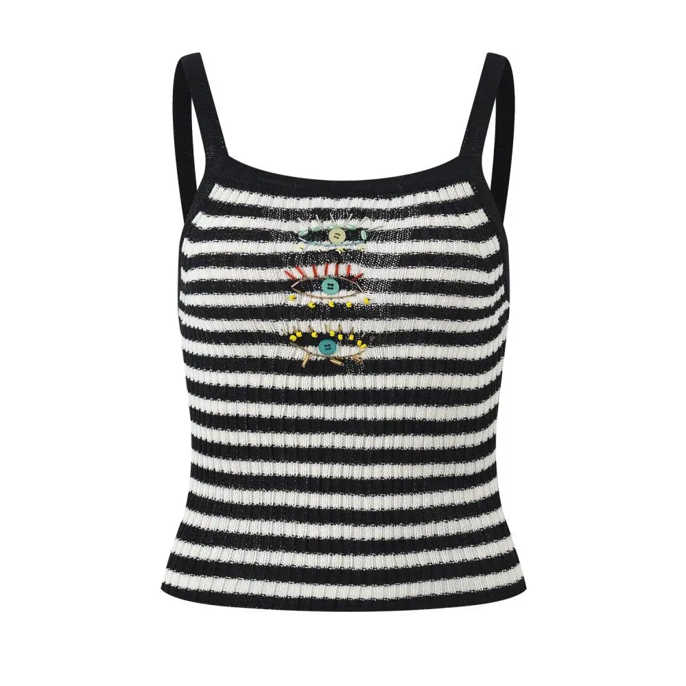 Женский трикотажный жилет на бретелях облегающий черный Трикотажный в полоску с