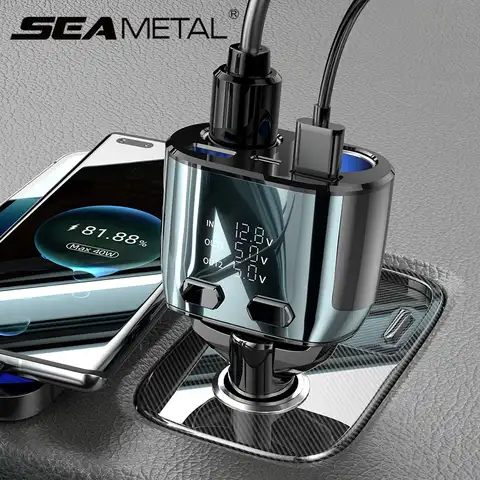 SEAMETAL 65 Вт автомобильное зарядное устройство PD + QC3.0 двойной USB быстрая зарядка два гнезда адаптера прикуривателя со светодиодный ным дисплее...
