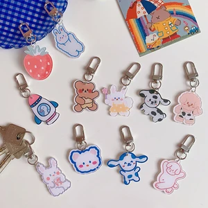 Cute Japanese Love Bear Pendant Keychain Bag Coin Purse Key Chain Jewelry Pendant Girl Ins Double-sided Keychain Ornament