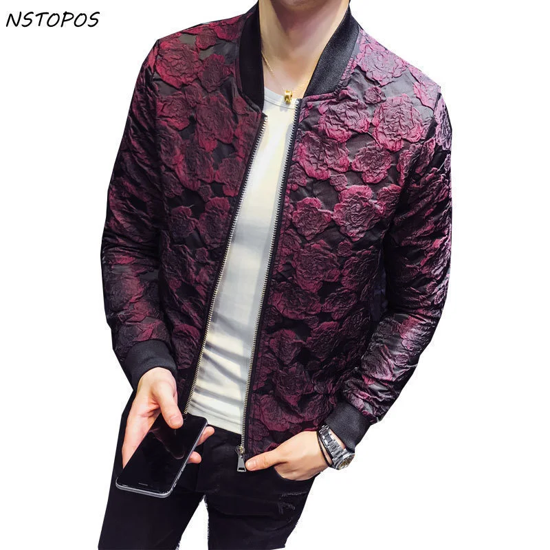 

2022 Autumn New Jacquard Bomber Jackets Luxury Wine Red Black Grey Party Jacket Outfit Club Bar Coat Men Casaca Hombre 4XL