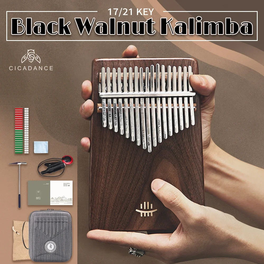 

Kalimba 17/21 Key Thumb Piano Flat Board Calimba C Tone Black Walnut Keyboard Musical Instrument With Case Pickup Christmas Gift