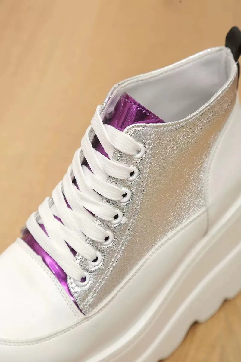 White Women Sneakers Wedges Lace Up Shoes Thick Vulcanized Shoes High Heel Pumps Casual Comfy Female Breathable Chunky  Platform