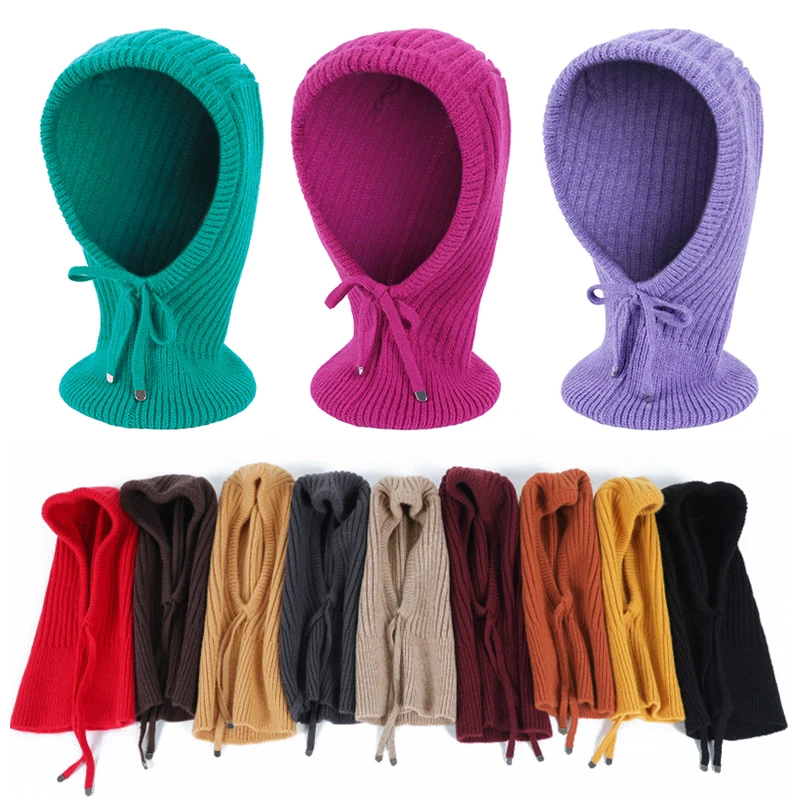 

Hot Women Knitted Balaclava Scarf Adjust Beanies Neck Scarf Woolen Yarn Winter Warm Outdoor Magic Hat Ring Pullover Cap Muffler