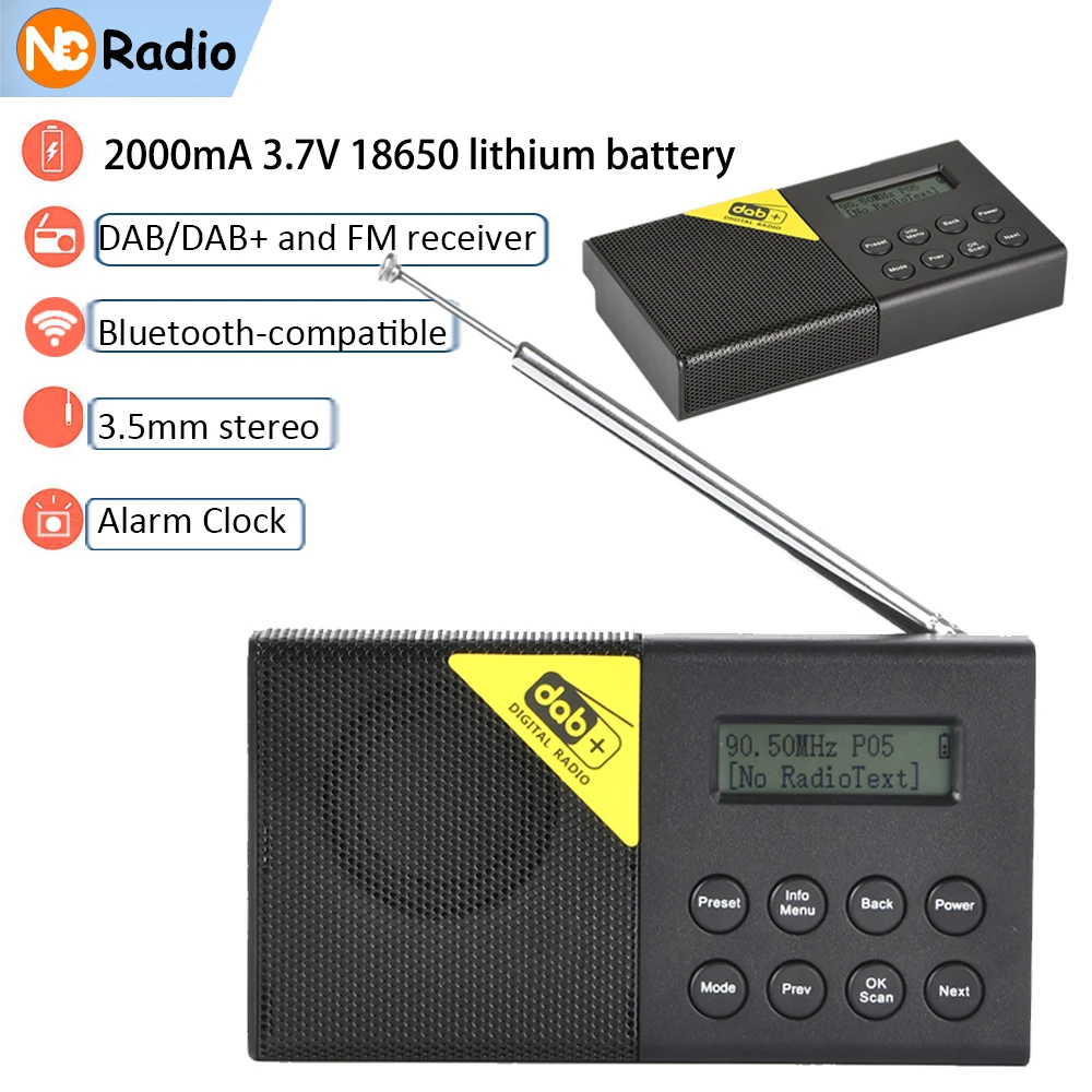 

Newest Portable DAB Radio Mini FM Receiver Bluetooth Transmitter with Backlight Display Support Auto Search And Alarm Clock