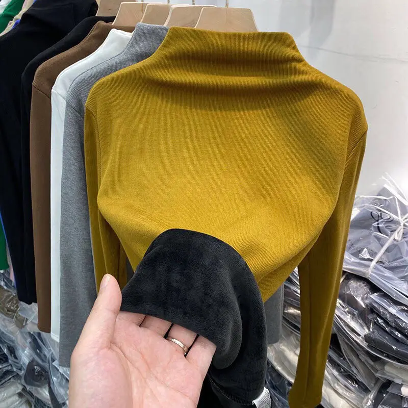 Women's Thermal Underwear Fleece Lined Tops Ladies Long Sleeve T Shirt Sexy Winter Thermal Bottoming Shirt  Ropa Termica Mujer