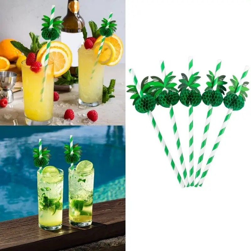 

20/40pcs Coconut Tree Honeycomb Paper Straws Hawaiian Beach Birthday Party Cocktail Drinks Decoration Summer Pool Party Supplies