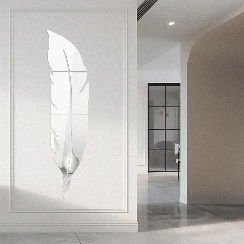 

Newest DIY Wall Mirror Sticker Feather Pattern Acrylic Mirror Effect Decoration Wall Sticker Home Decor Mirror Mural 72*15.3cm