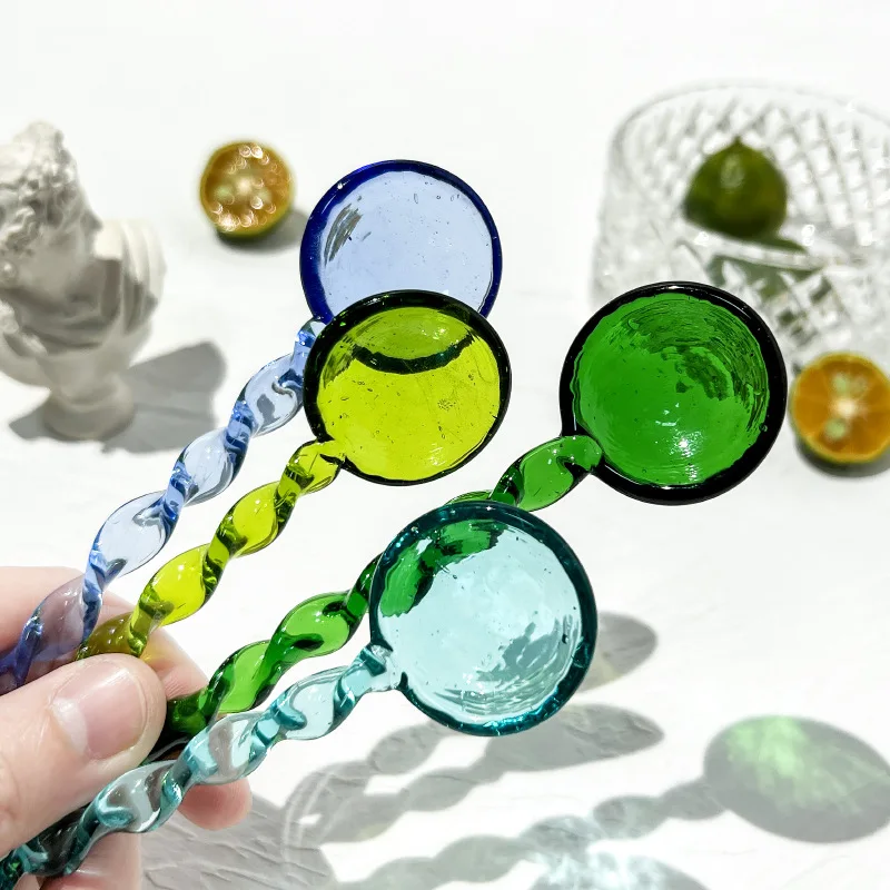 

Color Glass Tea Spoon Coffee Accessories Tableware Heat Resistant Creative Milk Dessert Home Lovely Long Handle Cafe Accessories