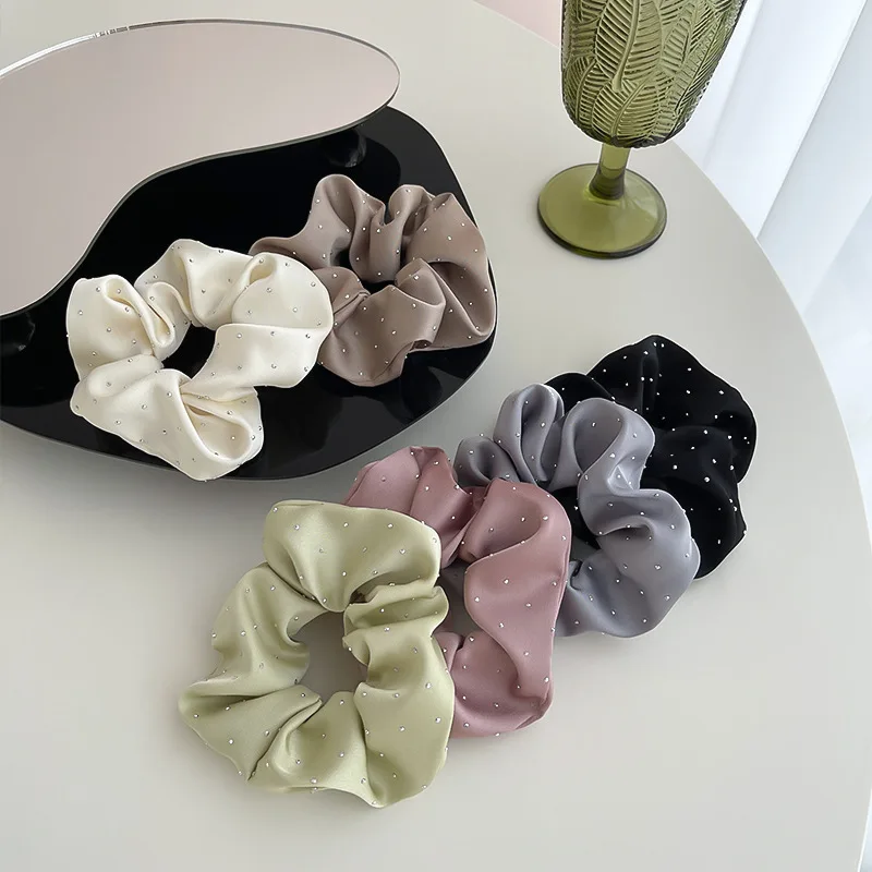 

Fashion Solid Color Crystal Hair Scrunchies Korean Elastic Hair Bands For Women Ponytail Hair Ties Girls Hair Accessories