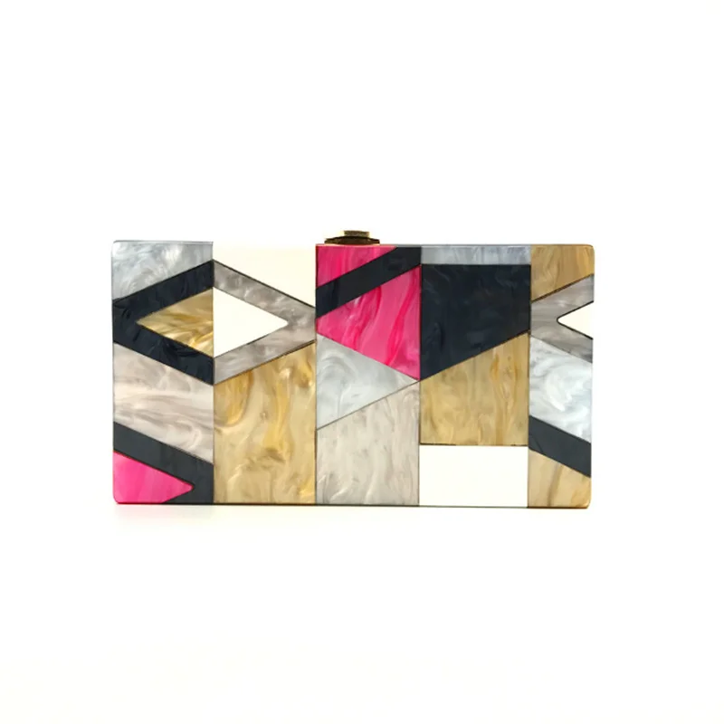 

Colorful Acrylic Clutch Bags Patchwork Wedding Evening Chain Bags DinnerBanquet Purse Wallets Drop Shipping MN1676
