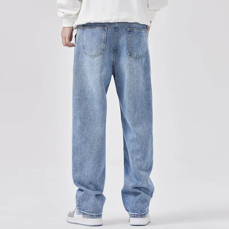 Streetwear Men New Pattern Recreational Sagging Straight Loose Jeans Three Dimensional Pit Strip Design Trousers Autumn Female