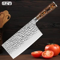 nzv high quality handmade forged kitchen knife carbon steel knife chinese kitchen knife chefs knife colorful wood handle