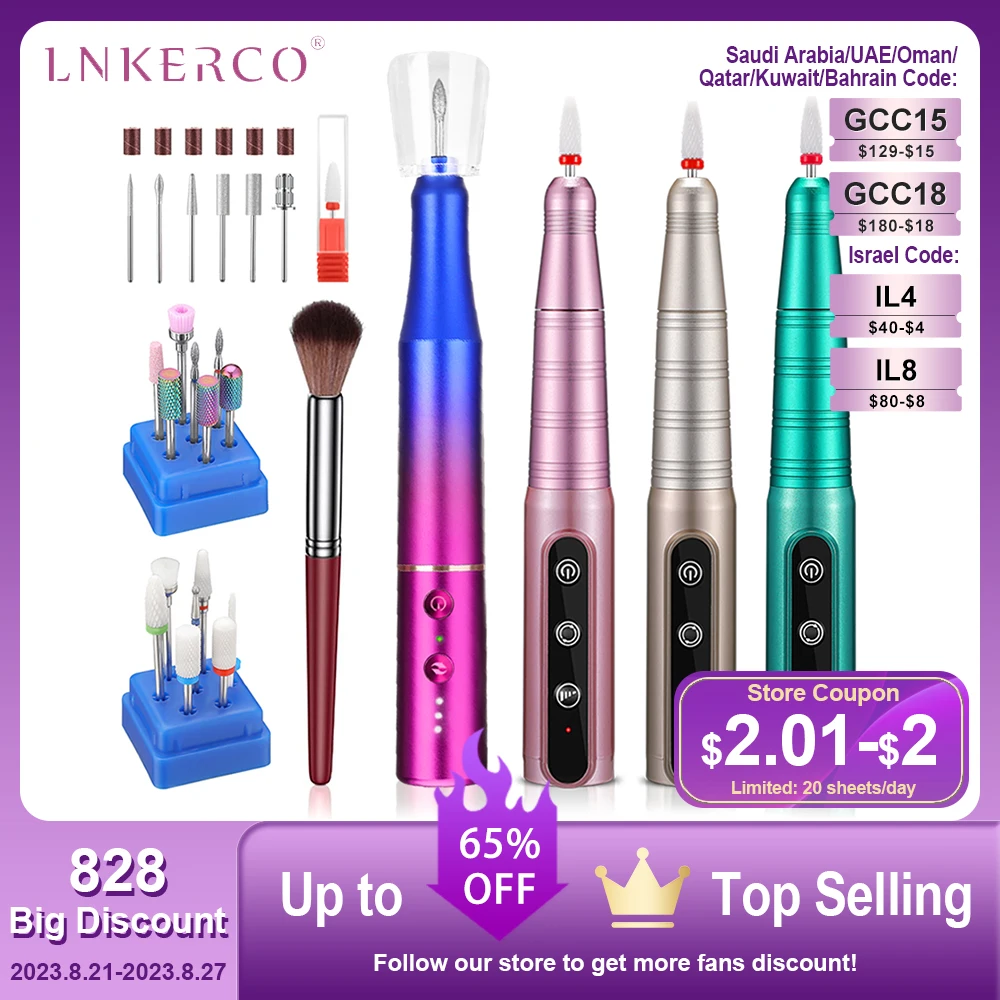 Lnkerco 35000RPM Nail Drill Machine Cordless Electric Nail Sander Professional Manicure Machine Milling Cutter For Gel Polishing