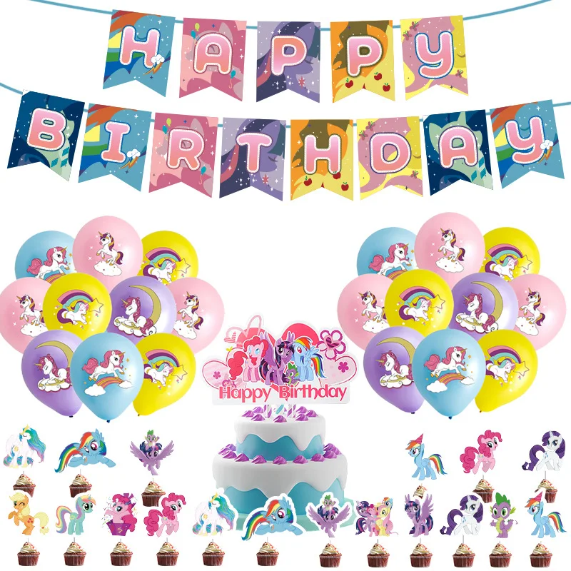 

Набор воздушных шаров My Little Pony Applejack Pinkie Pie, милый мультяшный баннер на тему дня рождения, украшение для торта, подвеска для вечеринки