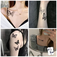 black watercolor butterfly waterproof temporary tattoo women sticker sexy fashion line flower arm fake tattoo tatouage ephemere