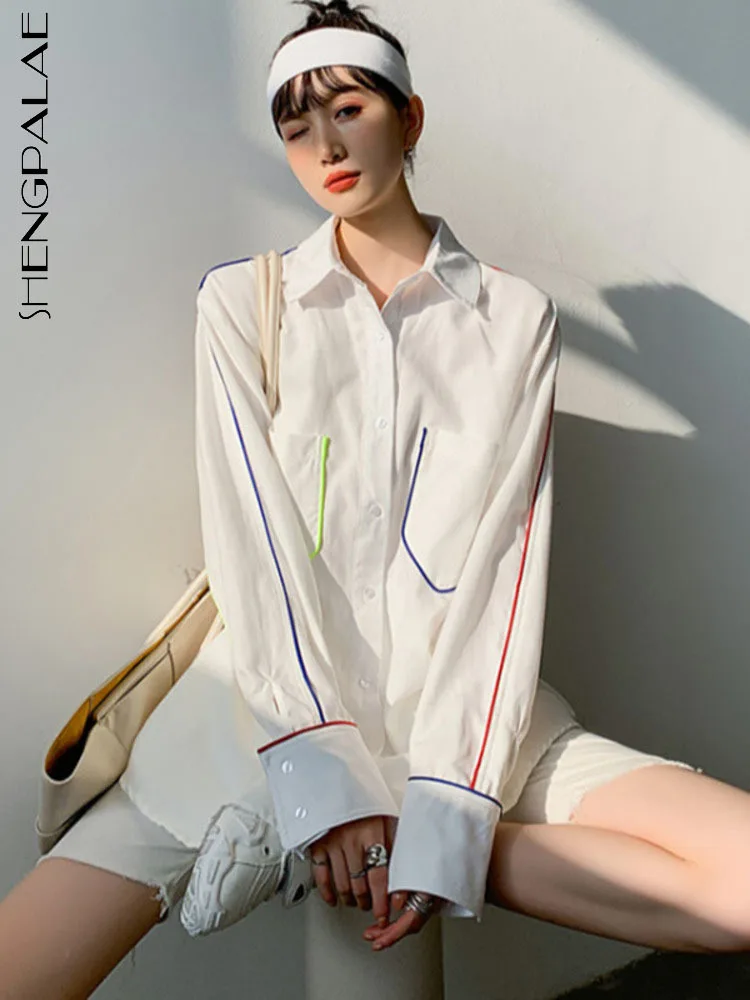 

SHENGPALAE элегантная однотонная блузка для женщин, свободная однобортная рубашка с длинными рукавами для женщин, новинка 2023, весенняя одежда 5C466