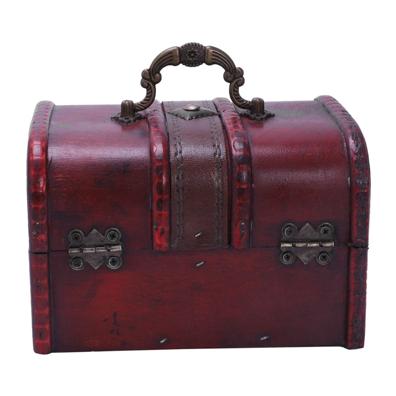 2 Pcs Multi Vintage Jewelry Necklace Bracelet Box Wooden Storage Gift Box, Red & Wine Red