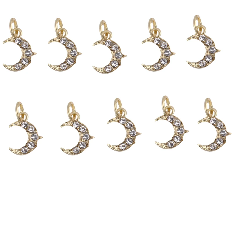 

2022 10pcs Hoop Alloy Star Moon Cross Pendant 3D Nail Art Decoration Gold Color Nail Charm Rhinestone For DIY Accessories 1 Bag
