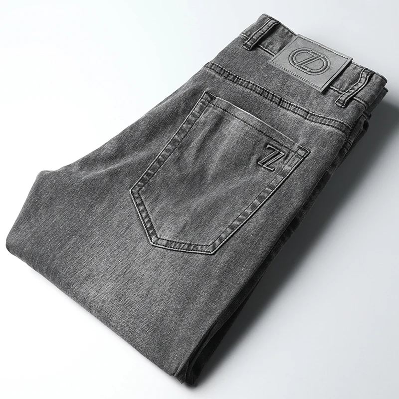 JSBD 2022 Premium black grey washed stretch cotton soft men's pants Summer men's straight leg thin jeans
