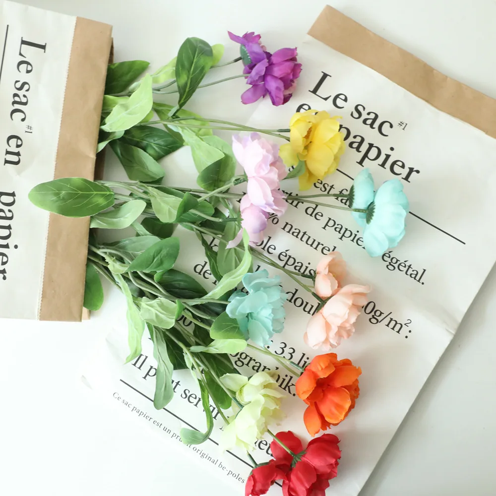 

53cm Spring 2 Heads Poppy Artificial Flowers DIY Wedding Christmas Party Home Decoration Silk Flower Wall Materials