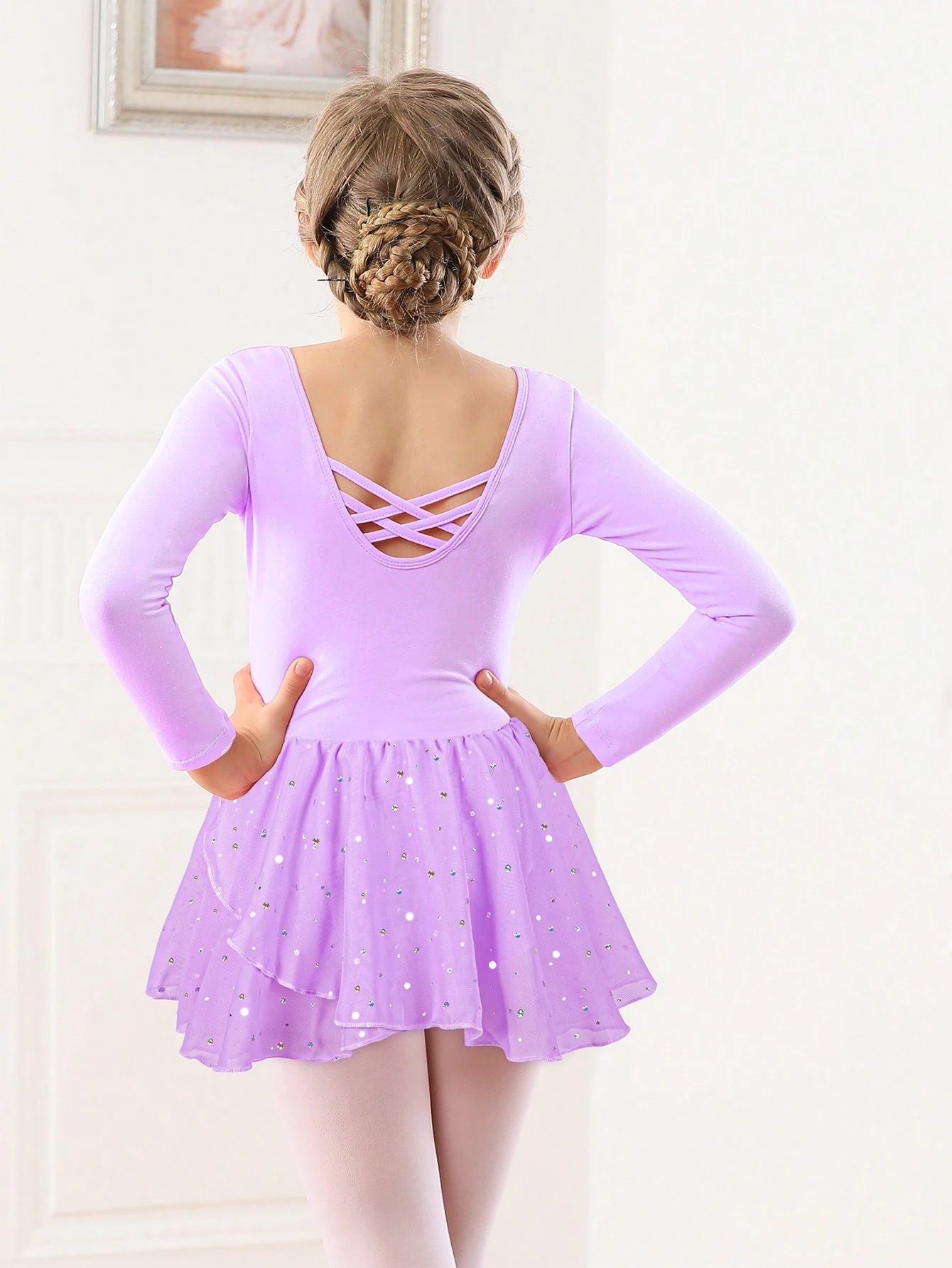 Балетное трико с длинным рукавом для девочек танцевальные платья перекрестной