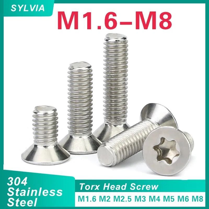 50/20/10/5 шт. M1.6 M2 M2.5 M3 M4 M5 M6 M8 304 Шестилопастной винт Torx с плоской потайной головкой из нержавеющей стали GB2673