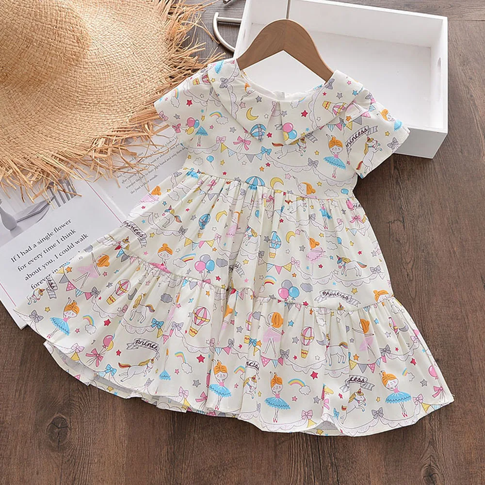 

Новинка 2022, летняя модная одежда для принцесс, милые платья с мультяшным рисунком для маленьких девочек, милые праздничные платья, милые кос...