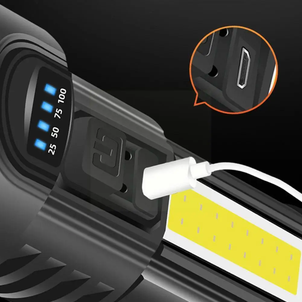 

Мощный светодиодный фонарик H9a0, перезаряжаемый мощный портативный яркий фонарь с питанием от Usb, супер ффонарь с Cob матрицей для кемпинга