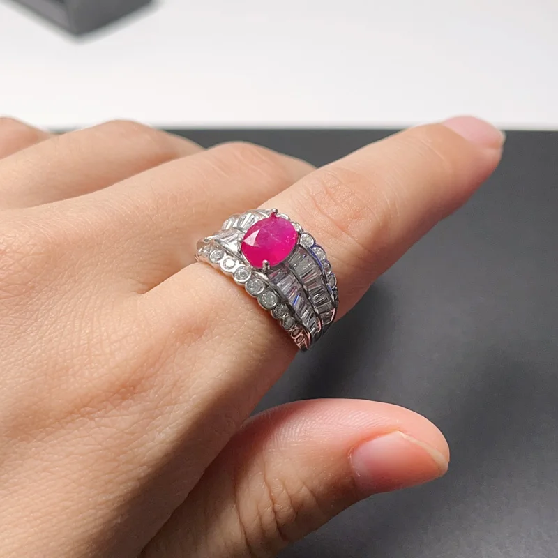 Женское кольцо из серебра 925 пробы с натуральным розовым Рубином 6 мм * 8 1 карат