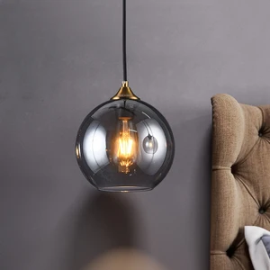 Modern Pendant Lamp Luxurious Smoke Glass Ball Lampshade Hanging Light Fixtures for Dining Room Bedroom Home Decoration Lighting
