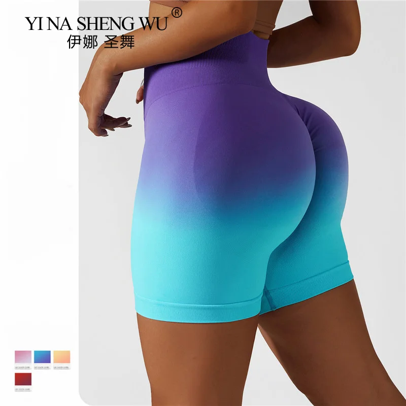 Seamless Shorts Gradient Fitness Gym Wear Athletic Women Yoga Booty High Waisted Biker Workout Clothes Sport |