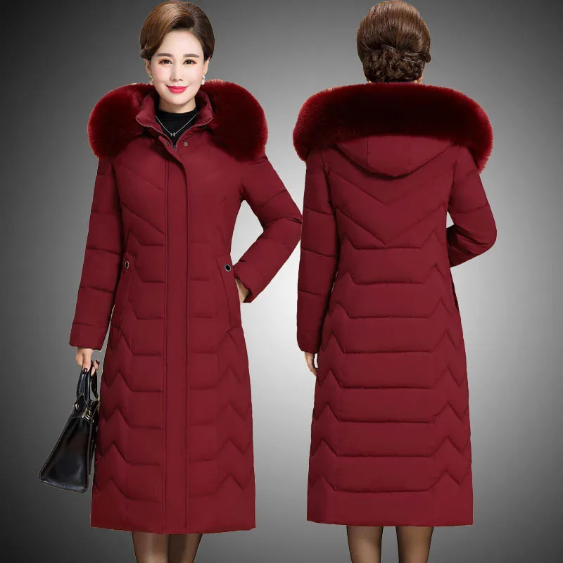

2022 WOMEN'S WINTER x-long design jacket cotton-padded parkas hooded slim thicken coat with fur collar women warm outerwear