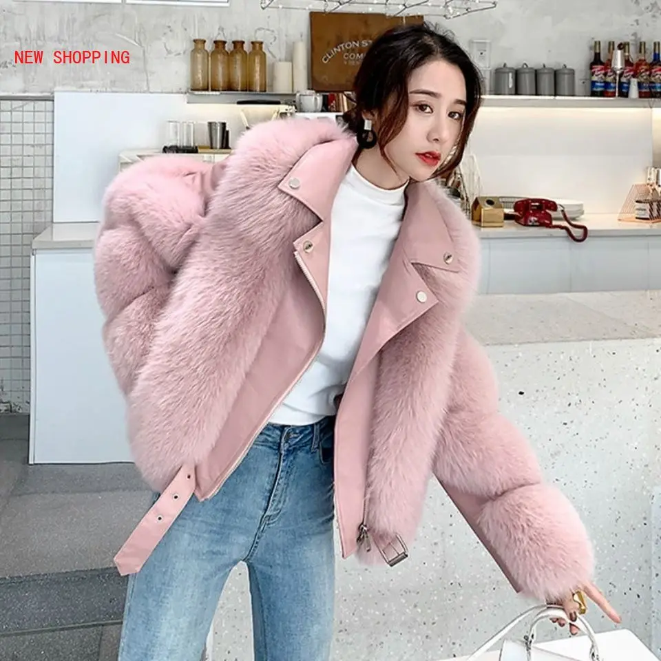 Winter Faux Fur Coat Women Pink High Quality Furry Cropped Faux Fur Leather Patchwork Jacket Woman Overcoat Faux Fur Short Coats