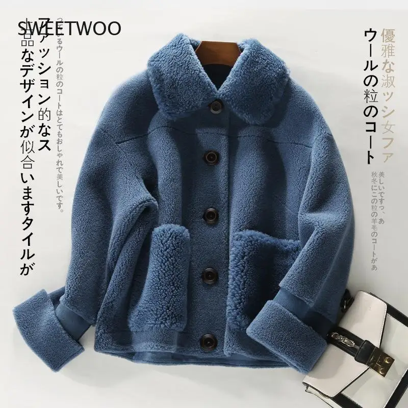 Winter Coat Women Granule Sheep Shearing Faux Fur Coat Big Size Loose Warm Overcoat Female Lambswool Jacket Outwear Contracted