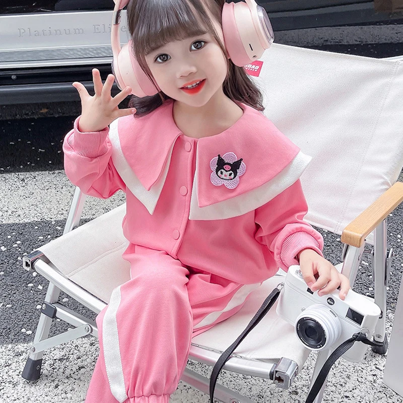 

2Pcs Kuromi Sanrio Kawaii Anime Autumn Children Sports Suit Cute Cartoon Long Sleeve Coat Casual Pants Lovely Gifts for Girls