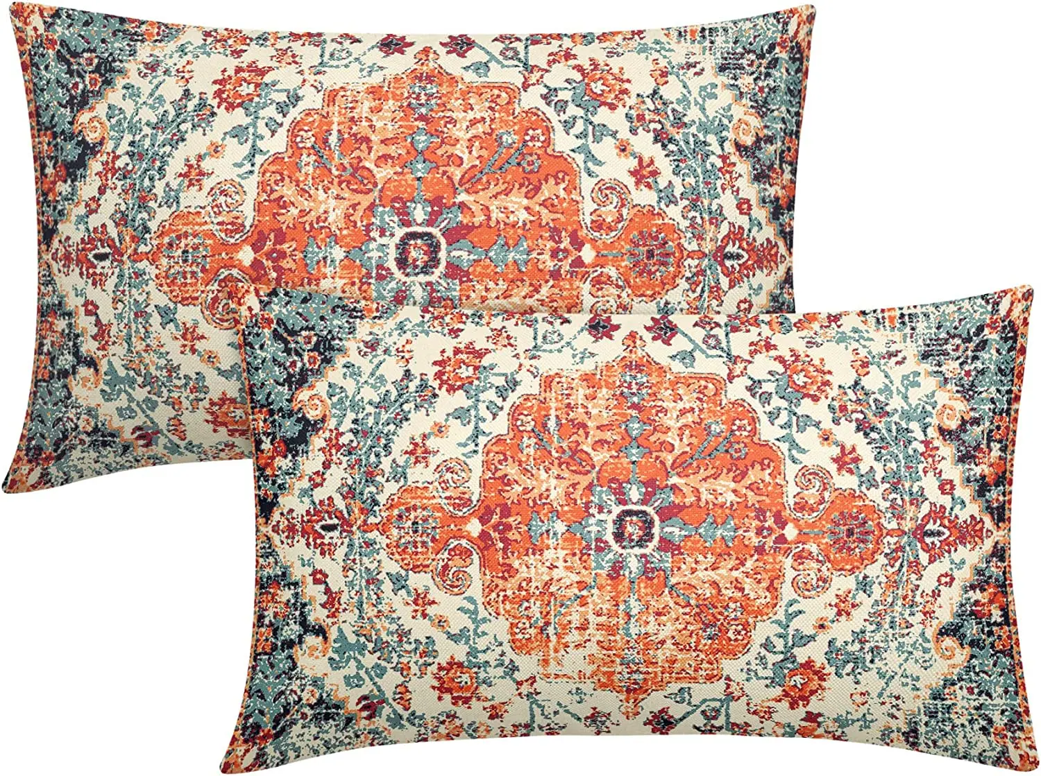 

Orange Blue Ethnic Boho Pillow Covers Inch Bohemian Carpet Vintage Couch Cases Rust Coral Floral Throw Pillows Set