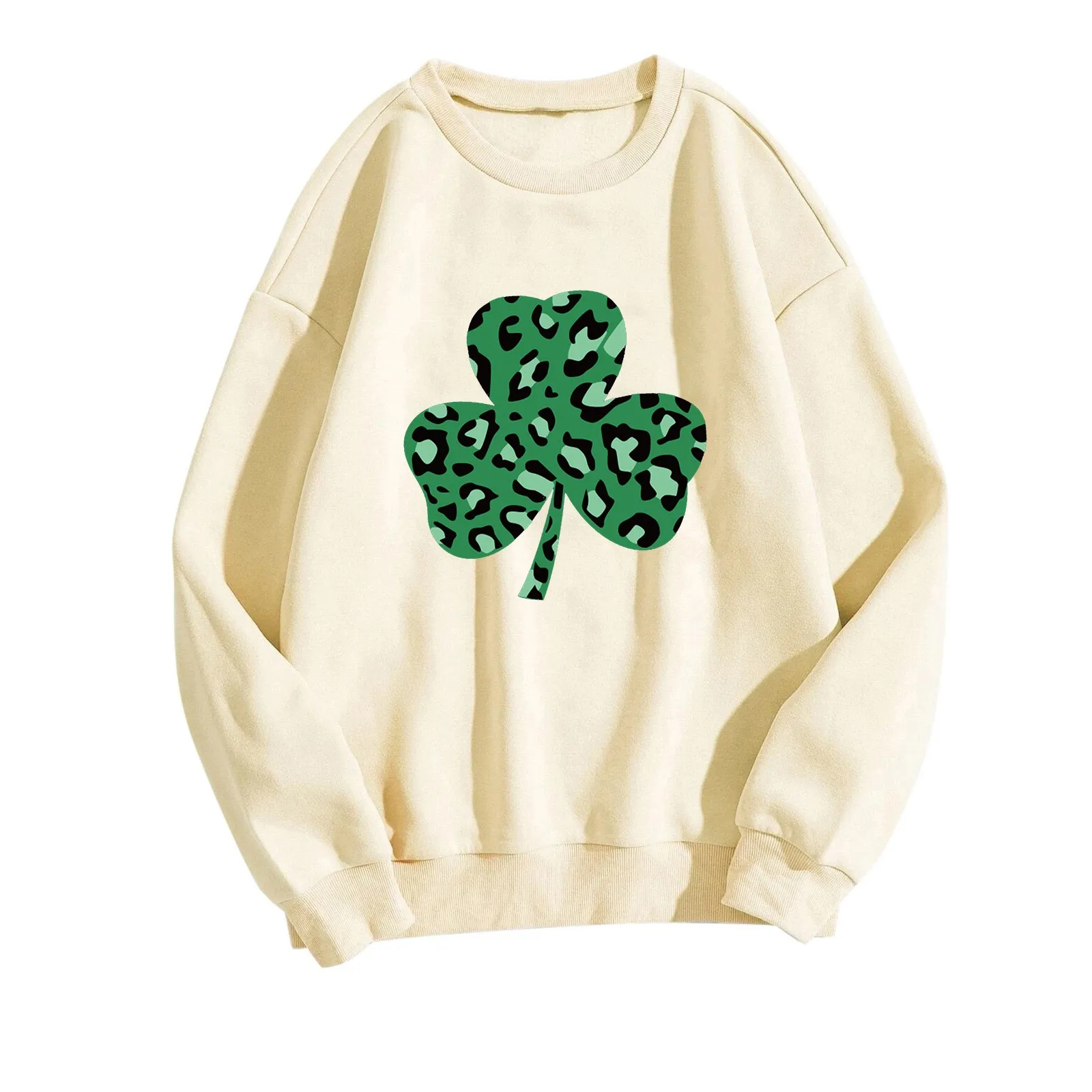 

St Patricks Day Womens Casual Long Sleeve Crew Neck Letter Printed Pullover Hoodless Sweatshirts Fit Blouse Fleece Hoodie Pack