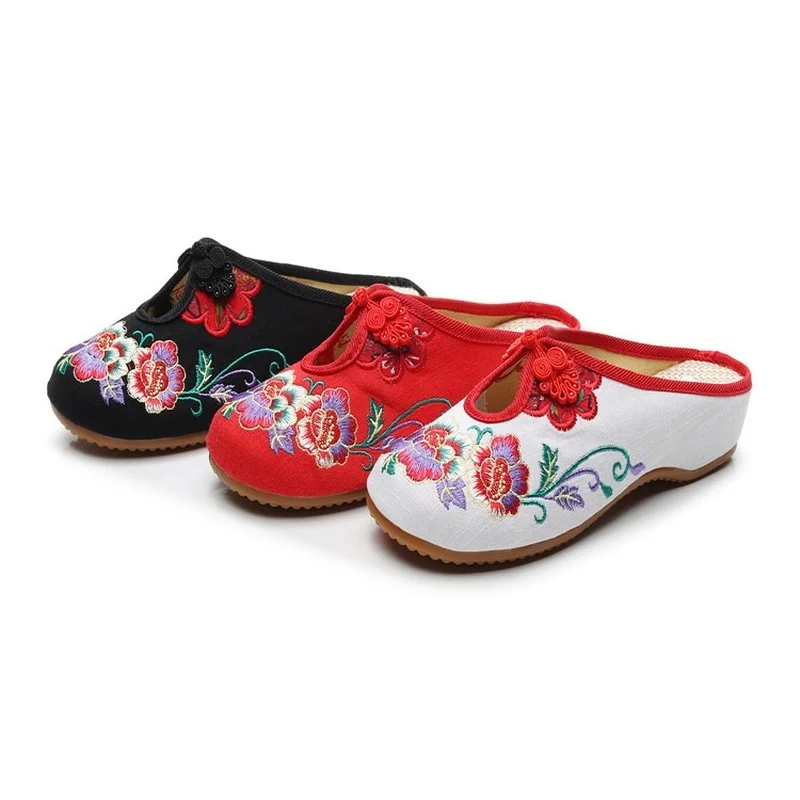 

Ethnic embroidered shoes, women's slippers, high Hanfu shoes, small wedge heels, elegant summer Beijing women's single shoes